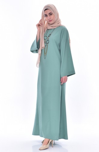 فستان بتصميم مُزين بقلادة 7186-01 لون أخضر فاتح 7186-01
