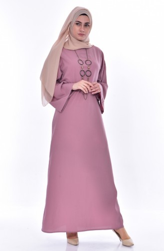 فستان بتصميم مُزين بقلادة 7186-06 لون وردي باهت 7186-06