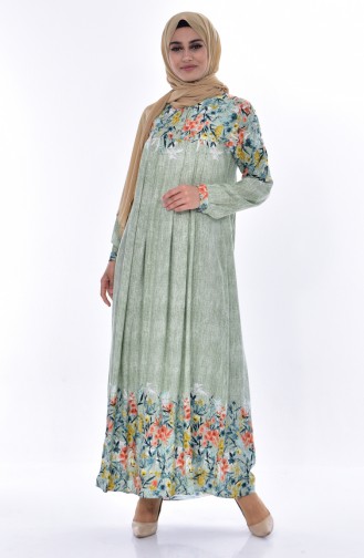 Flower Patterned Dress 4021A-04 Khaki 4021A-04