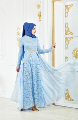 Robe de Soirée a Dentelle 8110-02 Bleu Bébé 8110-02