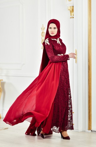 Robe de Soirée a Dentelle 8110-01 Bordeaux 8110-01