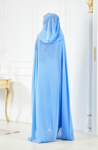 فستان سهرة وعباءة مزين بالدانتيل 1123-01 لون ازرق فاتح 1123-01