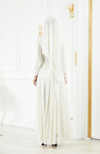 Ecru Hijab Evening Dress 1108-01