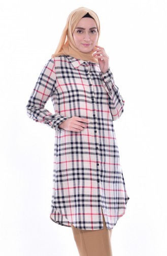 YNS Plaid Tunic 3866-01 Cream 3866-01