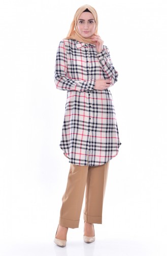 YNS Plaid Tunic 3866-01 Cream 3866-01