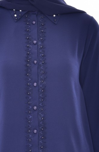 Blouse Perlées a Dentelle 4063A-02 Bleu Marine 4063A-02