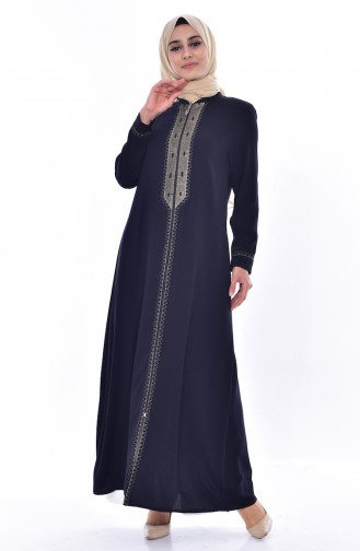 Large Size Embroidered Abaya 0183-02 Navy Blue 0183-02