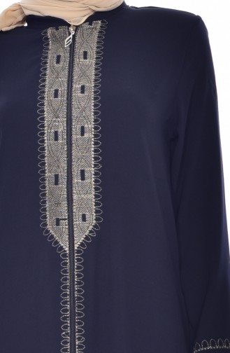 Abaya Bordée Grande Taille 0183-02 Bleu Marine 0183-02