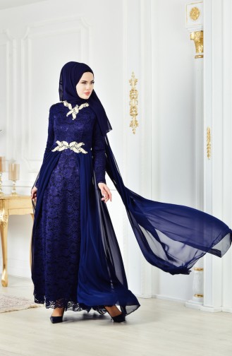Dunkelblau Hijab-Abendkleider 8110-03
