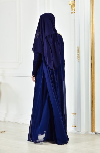 Navy Blue Hijab Evening Dress 8110-03