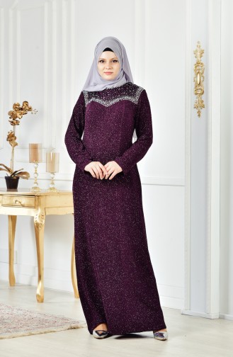 Plus Size Stone Printed Evening Dress 6151-03 Purple 6151-03