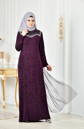 Plus Size Stone Printed Evening Dress 6151-03 Purple 6151-03
