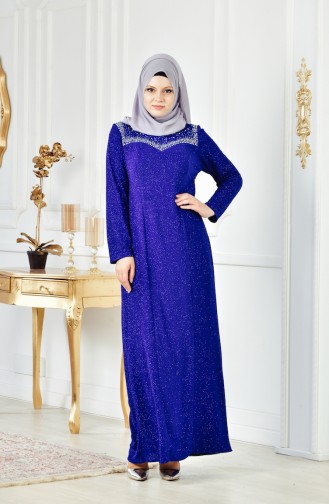 Robe de Soirée İmprimée de Pierre Grande Taille 6151-01 Bleu Roi 6151-01