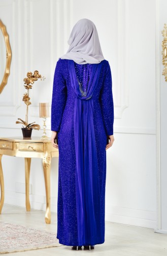 Robe de Soirée İmprimée de Pierre Grande Taille 6151-01 Bleu Roi 6151-01