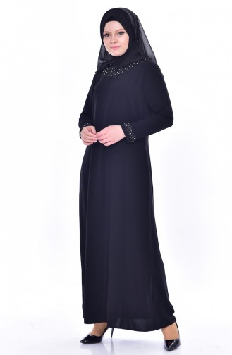 Übergröße Kleid mit Perlen 8113-04 Schwarz 8113-04