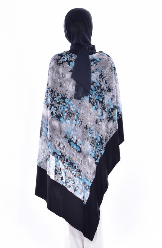 Poncho Mousseline Garnie 1019-01 Gris Noir 1019-01