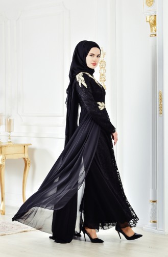 Robe de Soirée a Dentelle 8110-04 Noir 8110-04