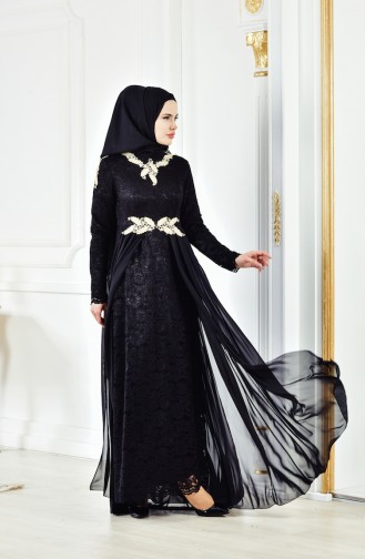 Abendkleid mit Spitzen 8110-04 Schwarz 8110-04