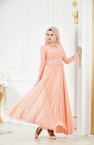 Lachsrosa Hijab-Abendkleider 1108-06