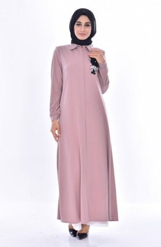 Abaya Perlées Bordée 0153-08 Vison 0153 -08