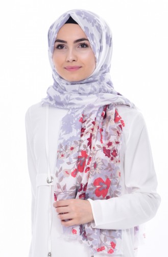Armine Bedruckter Schal aus Baumwoll 077-021-01 Grau Rot 077-021-01
