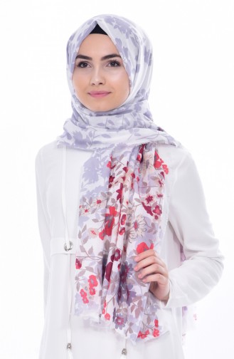 Armine Bedruckter Schal aus Baumwoll 077-021-01 Grau Rot 077-021-01