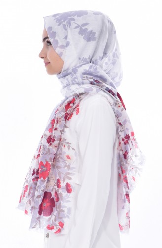 Armine Bedruckter Schal aus Baumwoll 077-021-01 Grau Rot 077-021-01