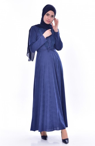 Spitzen Kleid mit Gürtel 1185-01 İndigo 1185-01