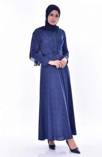 Spitzen Kleid mit Gürtel 1185-01 İndigo 1185-01