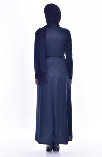 Spitzen Kleid mit Gürtel 1185-03 Dunkelblau 1185-03