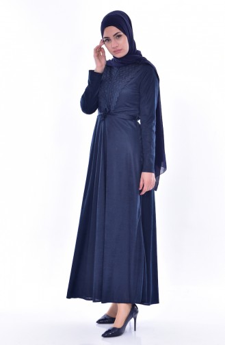 Spitzen Kleid mit Gürtel 1185-03 Dunkelblau 1185-03