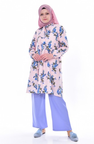 Flower patterned  Tunic & Pants Binary Set  3878-04 Powder Blue  3878-04