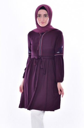 Embroidered Belted Tunic 4083-04 Purple 4083-04