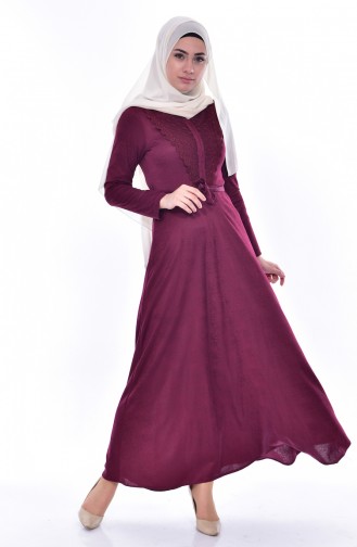 Lacy Belted Dress 1185-04 Plum 1185-04