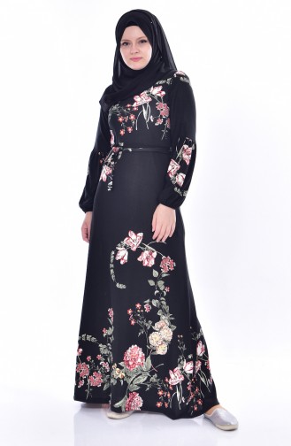 Flower Patterned Dress 0262-01 Black 0262-01