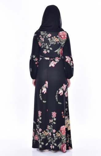 Flower Patterned Dress 0262-01 Black 0262-01