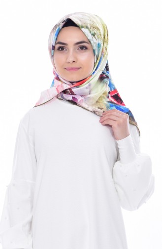 Çiçek Desenli Twill Eşarp 95185-01 Yağ Yeşili 01