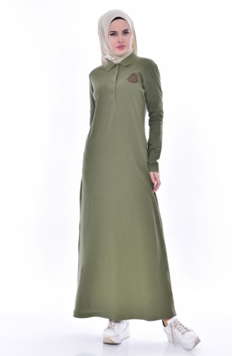 Light Khaki Green Hijab Dress 2963-02