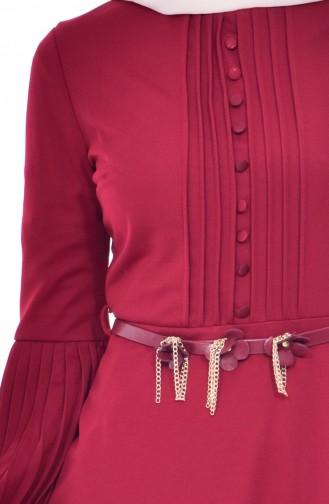 Pleated Belt Dress 0521-07 Burgundy 0521-07