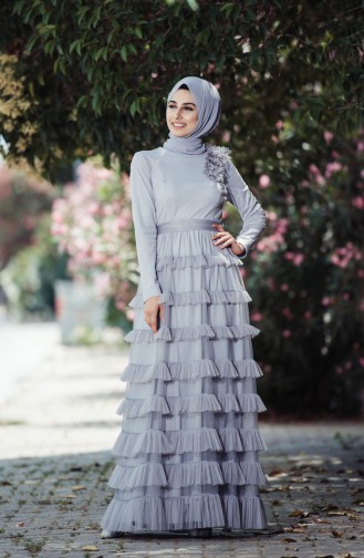 Gray Hijab Evening Dress 52507-02