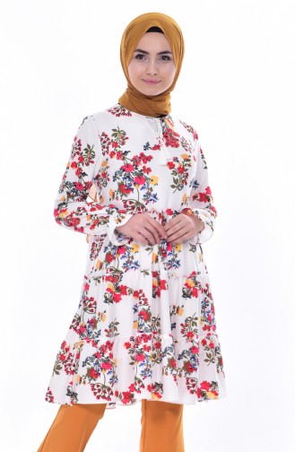 Çiçekli Tunik 0212-02 Ekru Haki