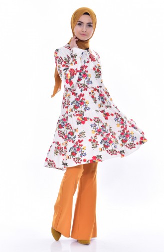 Çiçekli Tunik 0212-02 Ekru Haki