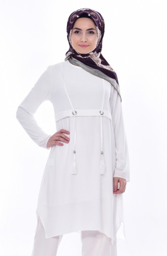 YNS Ring Detailed Tunic 3879-06 Cream 3879-06