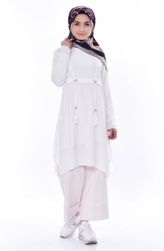 YNS Ring Detailed Tunic 3879-06 Cream 3879-06