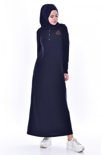Navy Blue Hijab Dress 2963-03