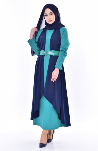 Takım Görünümlü Elbise 0030-01 Yeşil Lacivert