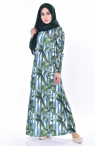 Flower Patterned Dress 1176-03 Green Blue 1176-03