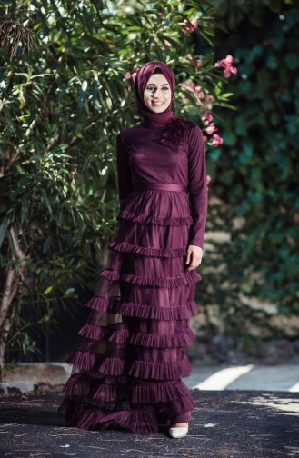 Plum Hijab Evening Dress 52507-01