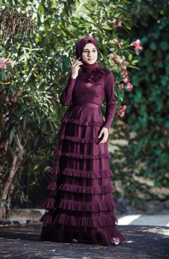 Plum Hijab Evening Dress 52507-01