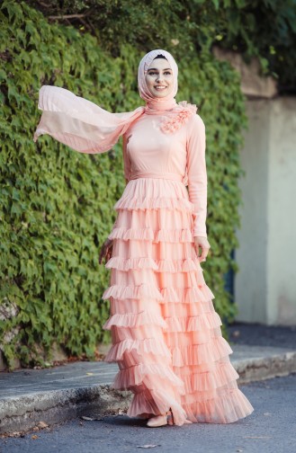 Tulle Frilly Evening Dress 52507-04 Salmon 52507-04
